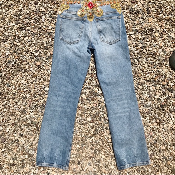 Free People blue novelty embellished blue jeans 24 - Picture 3 of 8